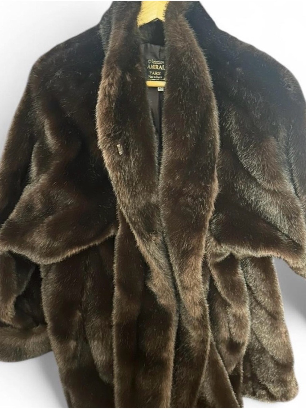 Vintage Women's Dark Brown Faux Fur Coat made in Paris